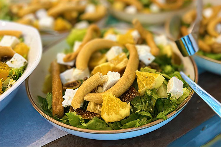 Traditional Greek dishes and delicacies at Yioryitsas Backyard in Kardamyli, Greece